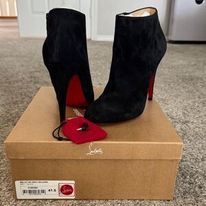 Christian Louboutin Belle Veau Velours Black Suede Heeled Boots 100MM